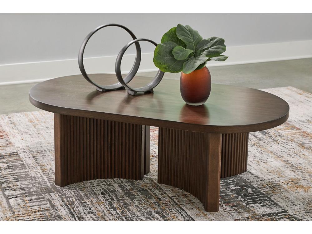 Signature Design by Ashley - Korestone Oval Cocktail Table in Dark Brown - T689-0 veiw 2