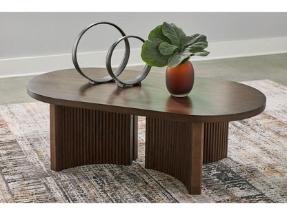 Signature Design by Ashley - Korestone Oval Cocktail Table in Dark Brown - T689-0 veiw 2