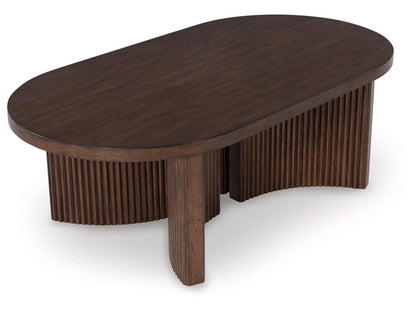 Signature Design by Ashley - Korestone Oval Cocktail Table in Dark Brown - T689-0 veiw 3
