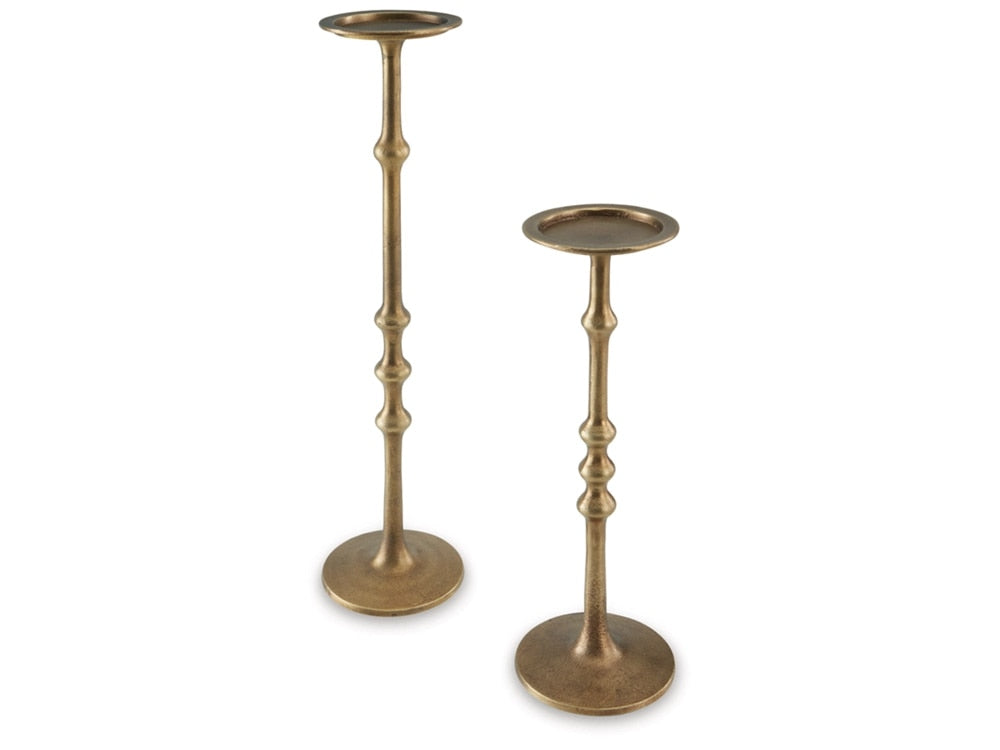 Signature Design by Ashley - Larwick Candle Holder Set (Set of 2) in Antique Brass FInish - A2000683 veiw 1