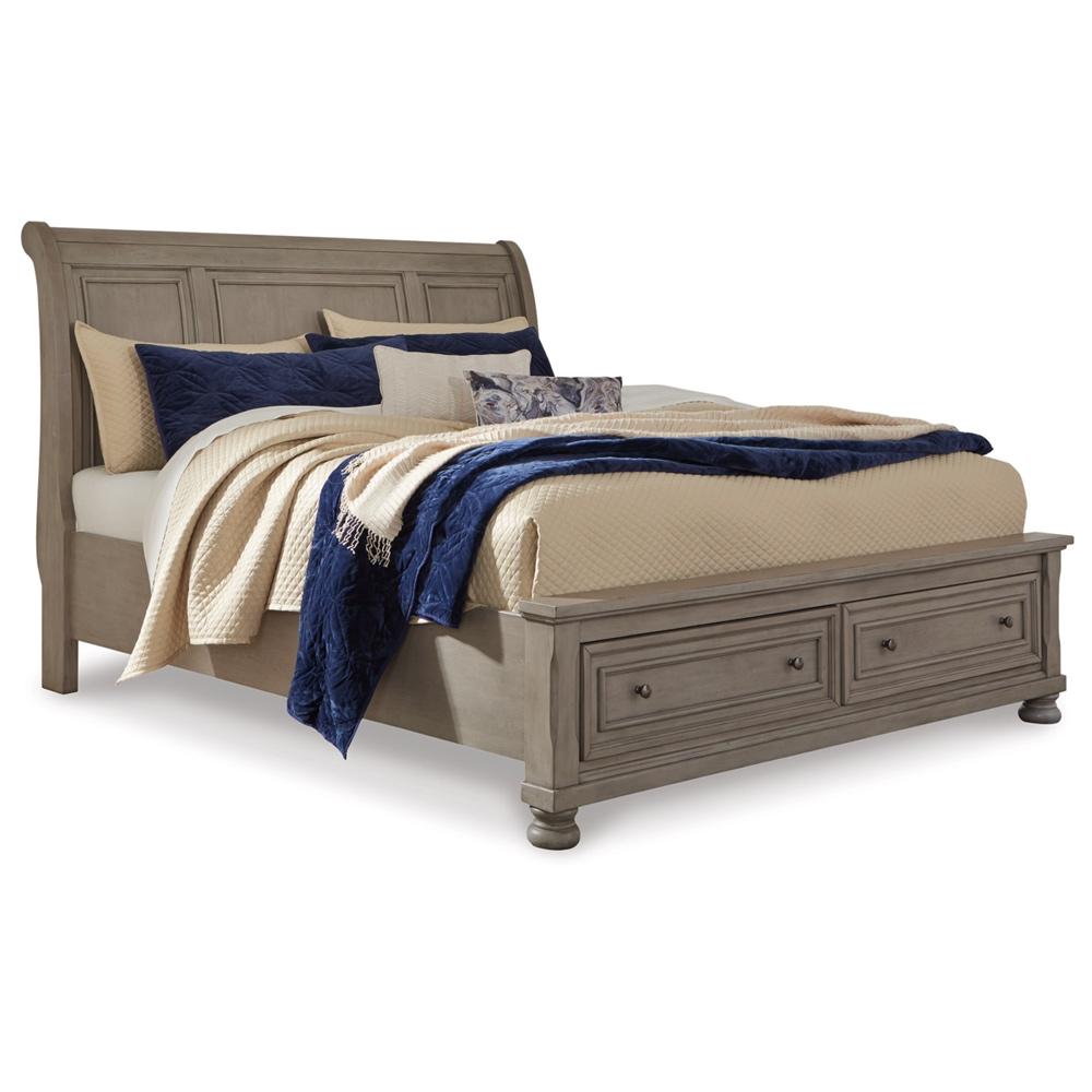 Signature Design by Ashley - Lettner Queen Sleigh Bed With 2 Storage Drawers in Light Gray veiw 1