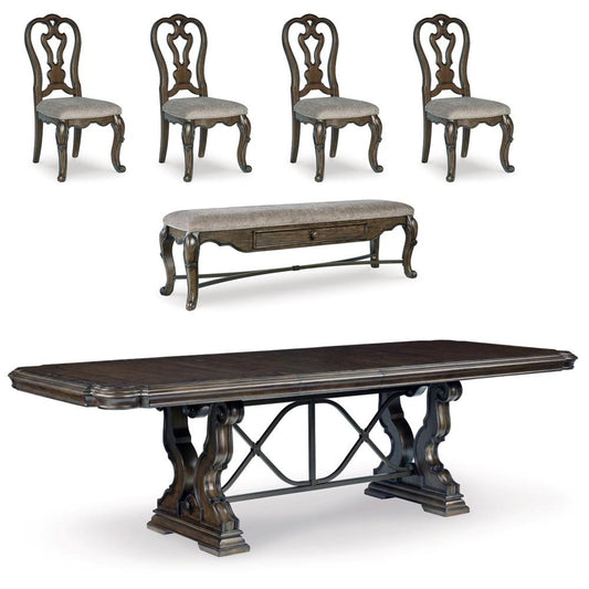 Signature Design by Ashley - Maylee Dining Table With 4 Chairs And Bench in Dark Brown veiw 1
