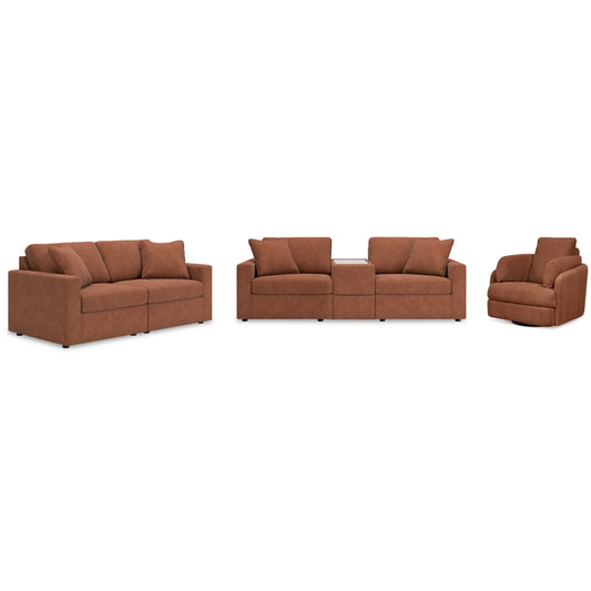 Signature Design by Ashley - Modmax 3 Piece Sectional Sofa, 2 Piece Sectional Loveseat and Swivel Glider Recliner in Spice veiw 1