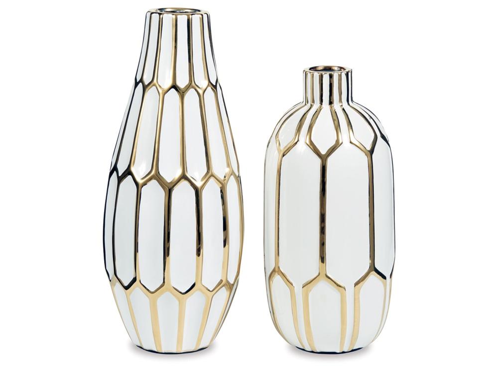 Signature Design by Ashley - Mohsen Vase Set (Set of 2) in Gold Finish/White - A2000135 veiw 1