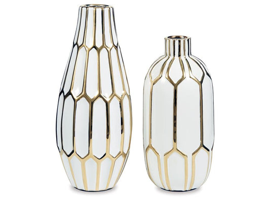 Signature Design by Ashley - Mohsen Vase Set (Set of 2) in Gold Finish/White - A2000135 veiw 1