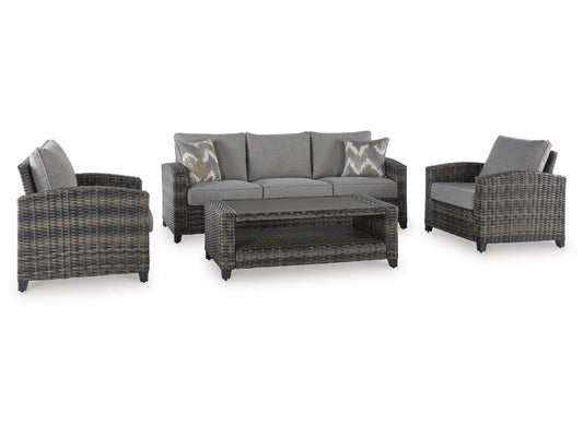 Signature Design by Ashley - Oasis Outdoor Sofa/Chairs/Table (Set of 4) in Gray - P335-081