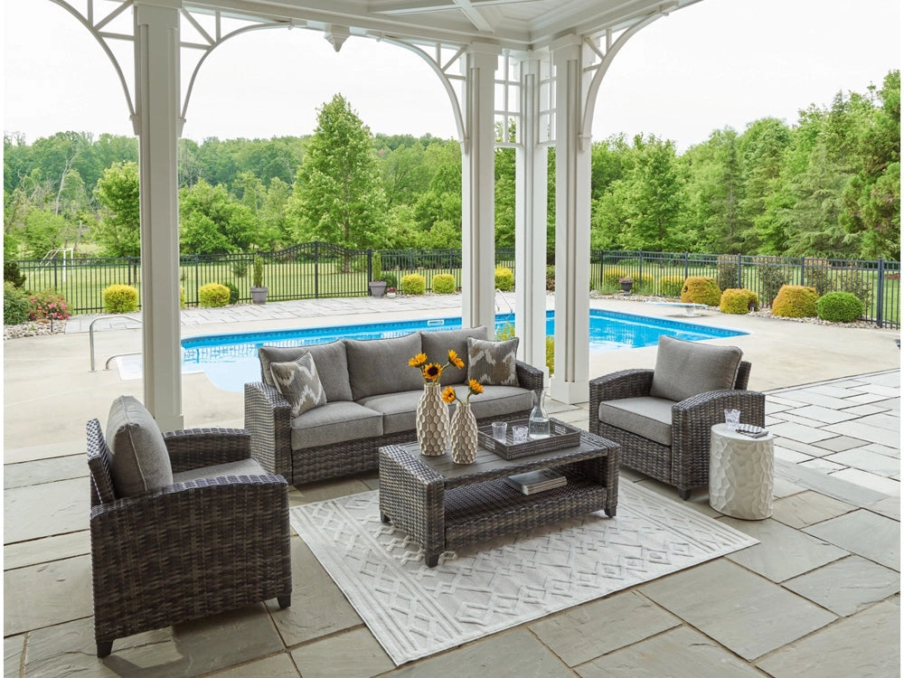 Signature Design by Ashley - Oasis Outdoor Sofa/Chairs/Table (Set of 4) in Gray - P335-081