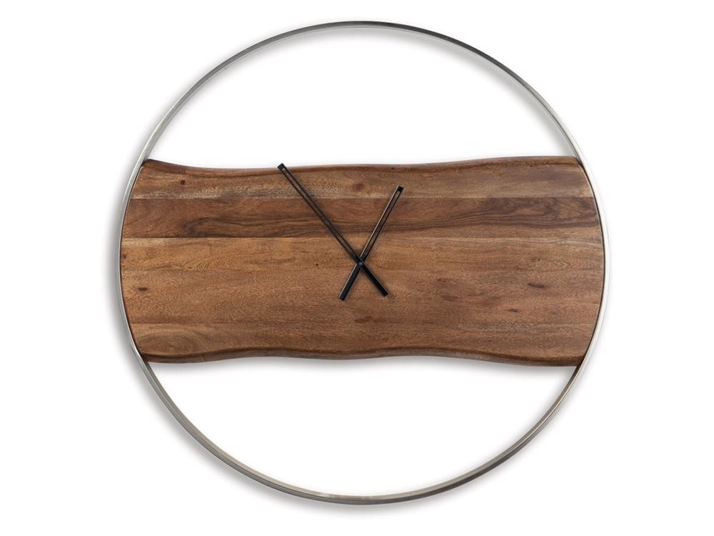 Signature Design by Ashley - Panchali Wall Clock in Brown/Silver Finish - A8010198 veiw 1