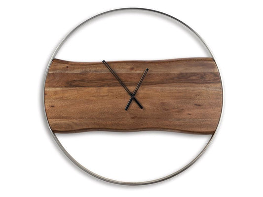 Signature Design by Ashley - Panchali Wall Clock in Brown/Silver Finish - A8010198 veiw 1