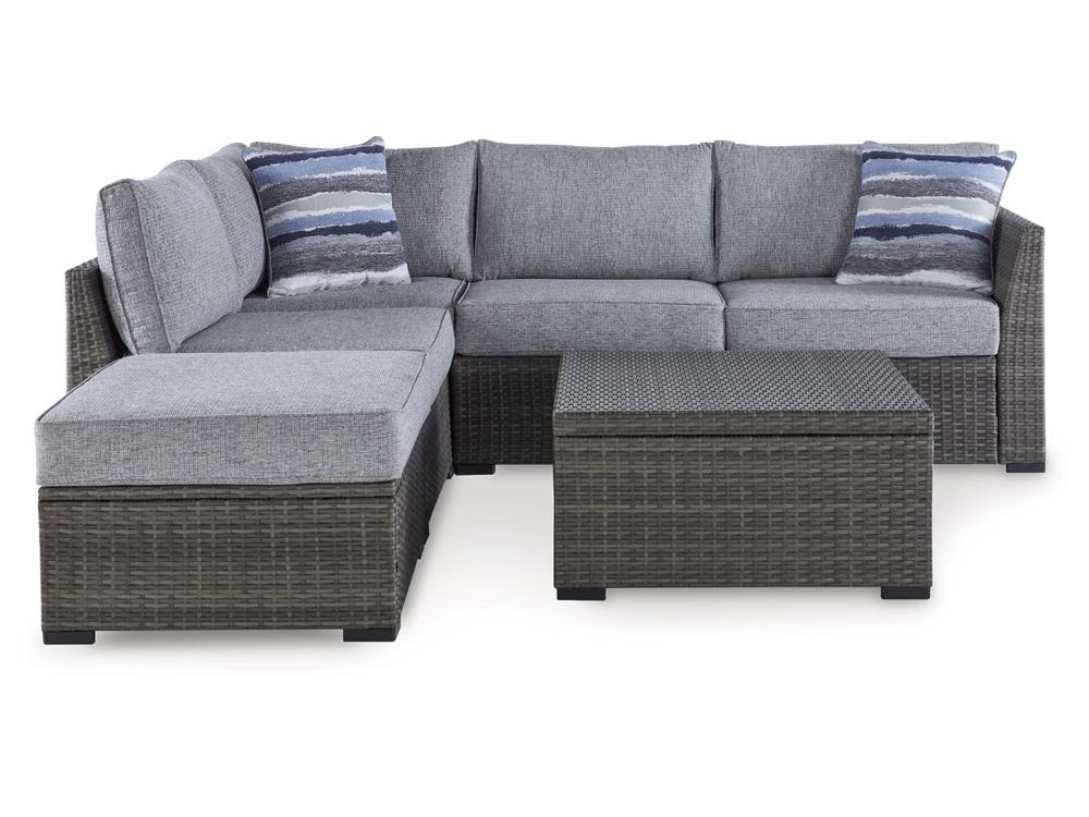 Signature Design by Ashley - Petal Road 4Pc Outdoor Loveseat Sectional/Ottoman/Table in Gray - P297-070 veiw 1
