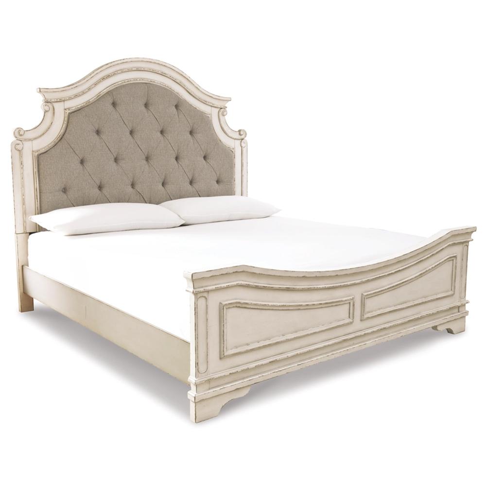 Signature Design by Ashley - Realyn California King Upholstered Panel Bed in Chipped White veiw 1