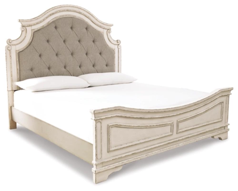 Signature Design by Ashley - Realyn King Upholstered Panel Bed in Chipped White veiw 1