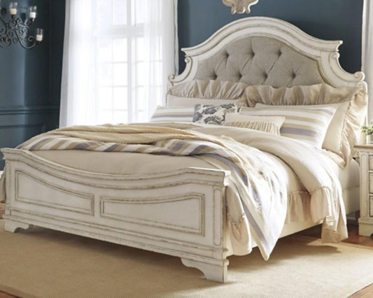 Signature Design by Ashley - Realyn King Upholstered Panel Bed in Chipped White veiw 2