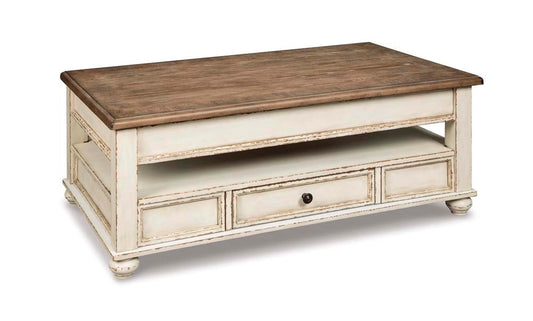 Signature Design by Ashley - Realyn Lift Top Cocktail Table in White/Brown - T523-9 veiw 1