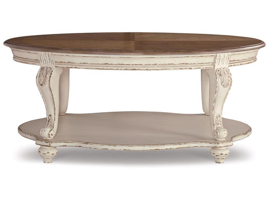 Signature Design by Ashley - Realyn Oval Cocktail Table in White/Brown - T743-0 veiw 1