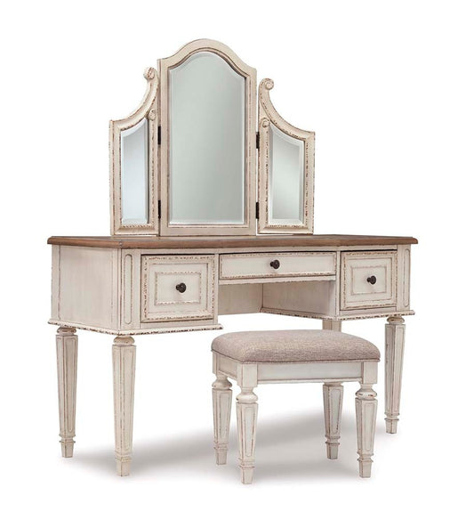 Signature Design by Ashley - Realyn Vanity/Mirror/Stool (Set of 3) in Two-tone - B743-22 veiw 1