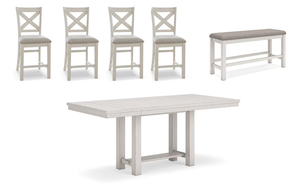 Signature Design by Ashley - Robbinsdale Counter Height Dining Table, 4 Barstools And Bench in Antique White veiw 1