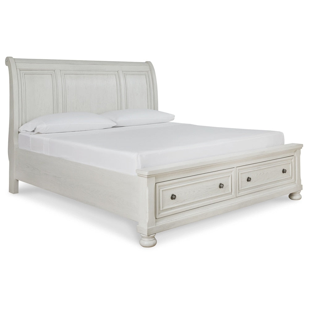 Signature Design by Ashley - Robbinsdale California King Sleigh Bed with Storage in Antique White veiw 1
