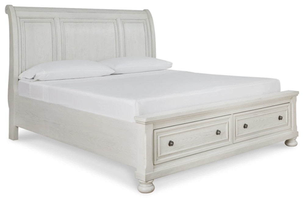 Signature Design by Ashley - Robbinsdale King Sleigh Bed with Storage in Antique White veiw 1