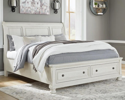 Signature Design by Ashley - Robbinsdale Queen Sleigh Bed With Storage in Antique White veiw 2