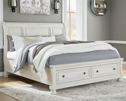 Signature Design by Ashley - Robbinsdale Queen Sleigh Bed With Storage in Antique White veiw 2