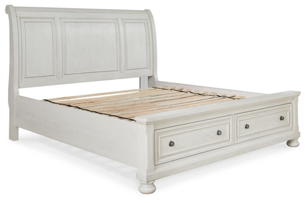Signature Design by Ashley - Robbinsdale Queen Sleigh Bed With Storage in Antique White veiw 3