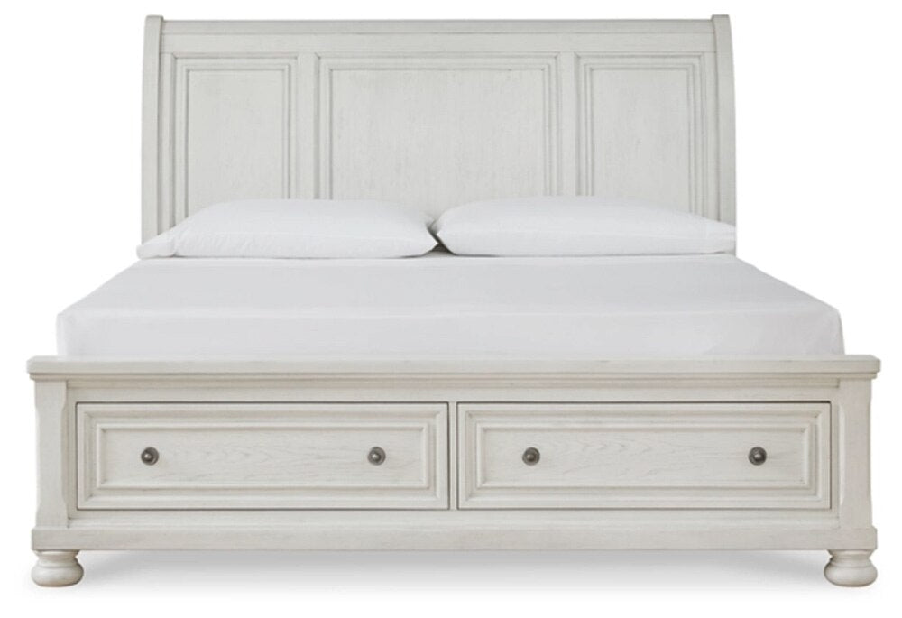 Signature Design by Ashley - Robbinsdale Queen Sleigh Bed With Storage in Antique White veiw 4
