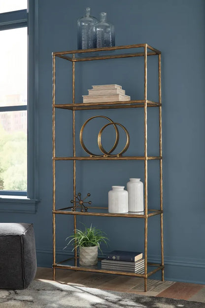 Signature Design by Ashley - Ryandale Bookcase in Antique Brass Finish - A4000441 view 2