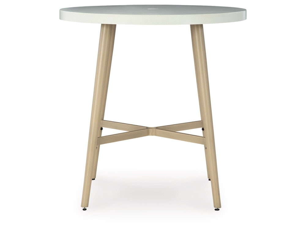 Signature Design by Ashley - Seton Creek Outdoor Round Bar Table W/Umb Opt in Beige/Gray - P798-613 veiw 1