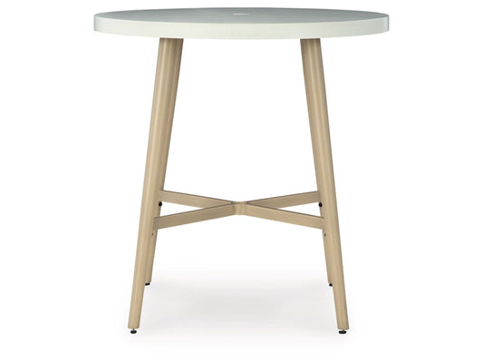 Signature Design by Ashley - Seton Creek Outdoor Round Bar Table W/Umb Opt in Beige/Gray - P798-613 veiw 1