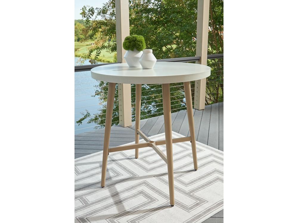 Signature Design by Ashley - Seton Creek Outdoor Round Bar Table W/Umb Opt in Beige/Gray - P798-613 veiw 2
