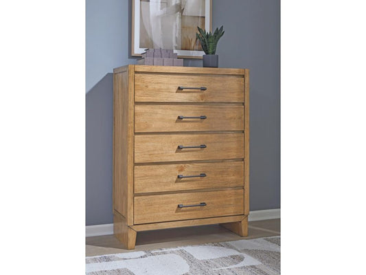 Signature Design by Ashley - Sherbana Five Drawer Chest in Light Brown - B833-46 veiw 2