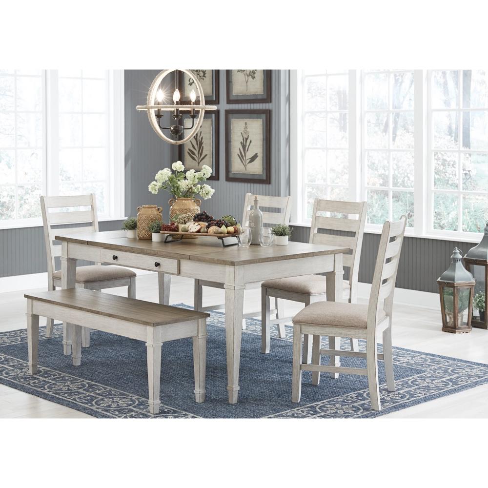 Signature Design by Ashley - Skempton Dining Table, 4 Chairs, And Bench in White/Light Brown veiw 1
