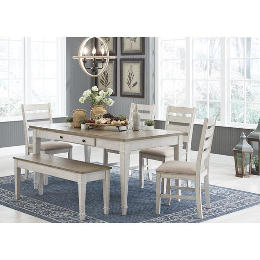 Signature Design by Ashley - Skempton Dining Table, 4 Chairs, And Bench in White/Light Brown veiw 1