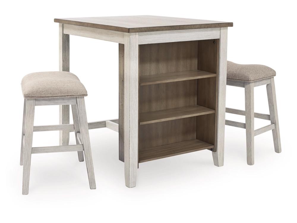 Signature Design by Ashley - Skempton Rect Drm Counter Tbl Set(Set of 3) in White/Light Brown - D394-113 veiw 1