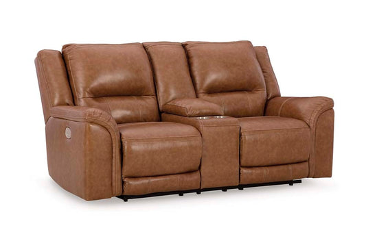 Signature Design by Ashley - Trasimeno Pwr Reclining Loveseat W/Adj Headrest & Console in Caramel - U8281518 veiw 1