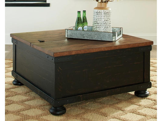 Signature Design by Ashley - Valebeck Square Lift Top Cocktail Table in Black/Brown - T468-00 veiw 2