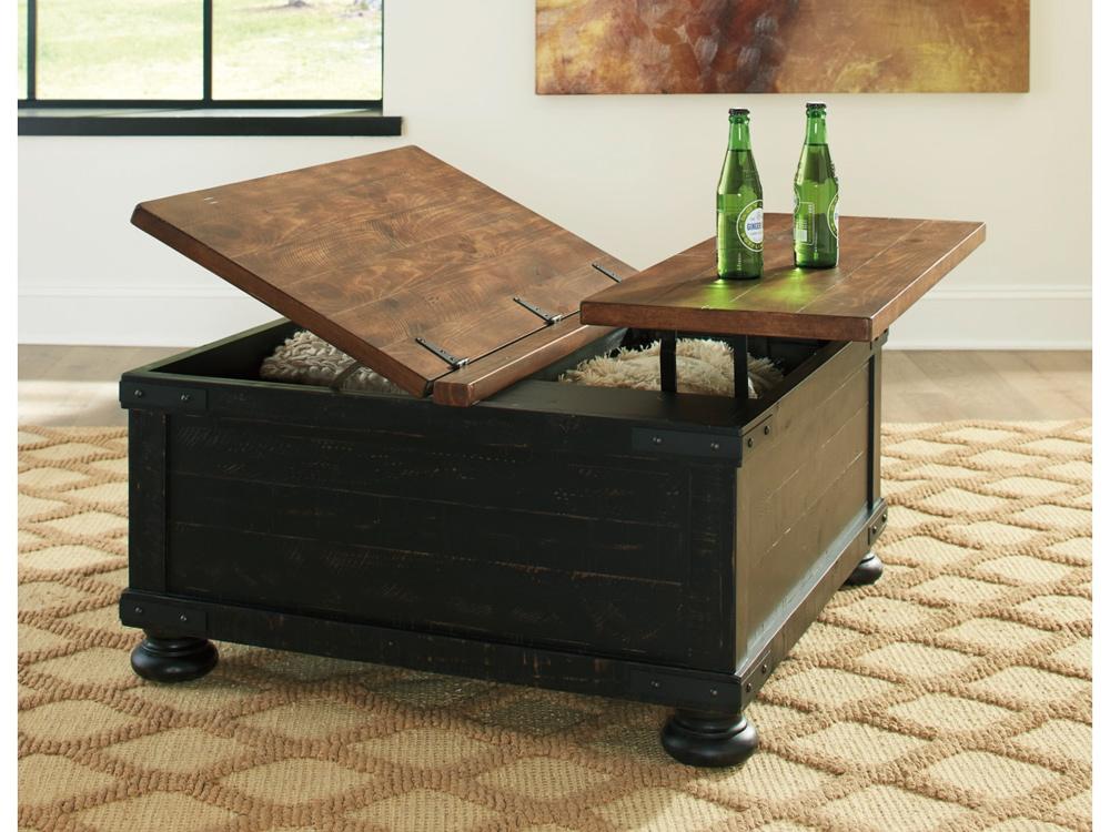 Signature Design by Ashley - Valebeck Square Lift Top Cocktail Table in Black/Brown - T468-00 veiw 4