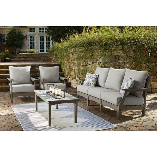 Signature Design by Ashley - Visola Outdoor Sofa, 2 Lounge Chairs & Coffee Table in Gray veiw 1