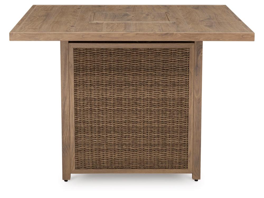 Signature Design by Ashley - Walton Bridge Outdoor Square Bar Table W/Fire Pit in Driftwood - P749-665 veiw 4