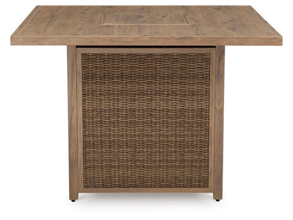 Signature Design by Ashley - Walton Bridge Outdoor Square Bar Table W/Fire Pit in Driftwood - P749-665 veiw 4