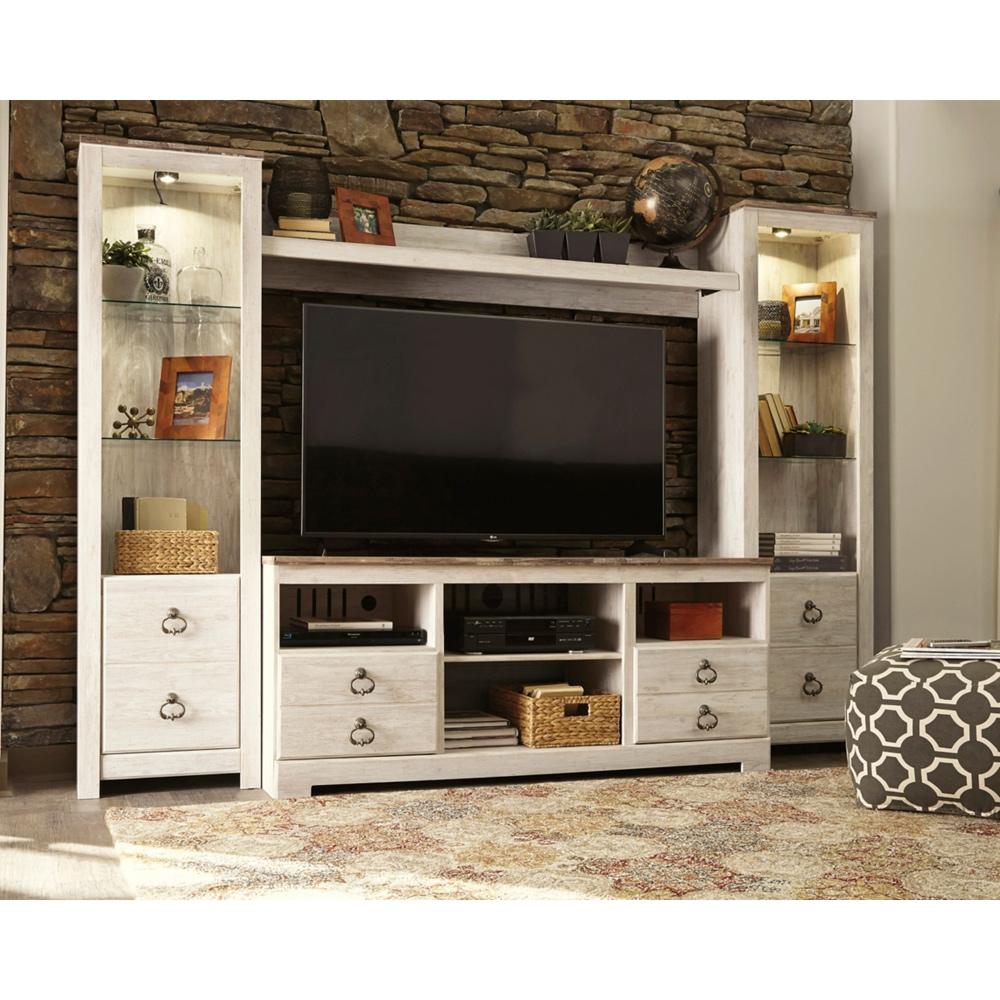 Signature Design by Ashley - Willowton 4-Piece Entertainment Center in Whitewash veiw 1