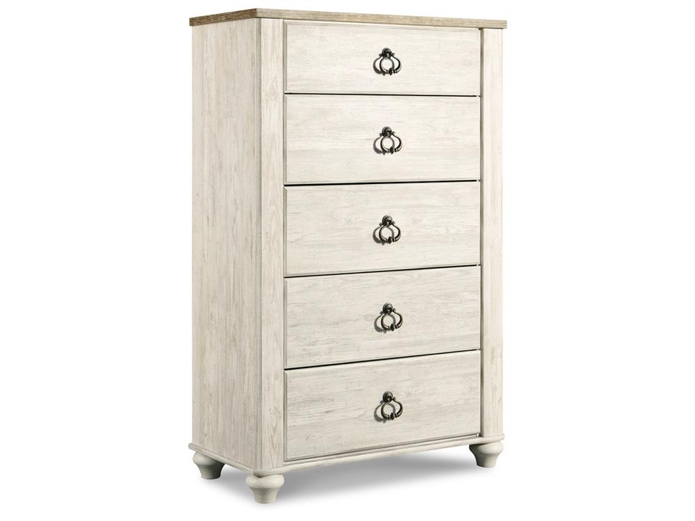 Signature Design by Ashley - Willowton Five Drawer Chest in Whitewash - B267-46 veiw 1