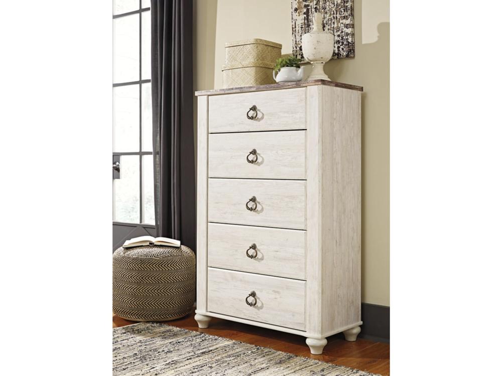 Signature Design by Ashley - Willowton Five Drawer Chest in Whitewash - B267-46 veiw 2