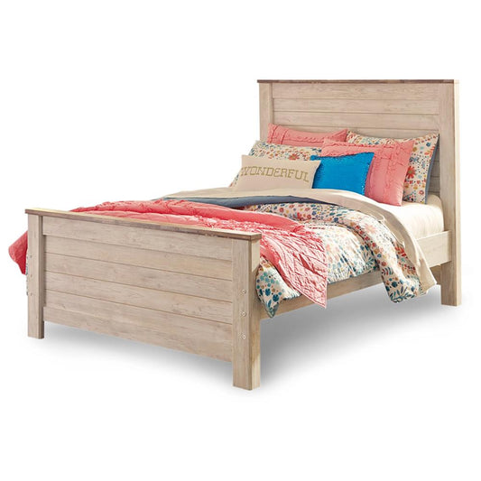 Signature Design by Ashley - Willowton Full Panel Bed in Whitewash veiw 1