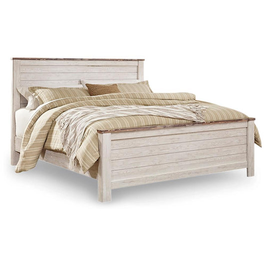 Signature Design by Ashley - Willowton King Panel Bed in Whitewash veiw 1