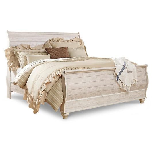 Signature Design by Ashley - Willowton King Sleigh Bed in Whitewash veiw 1
