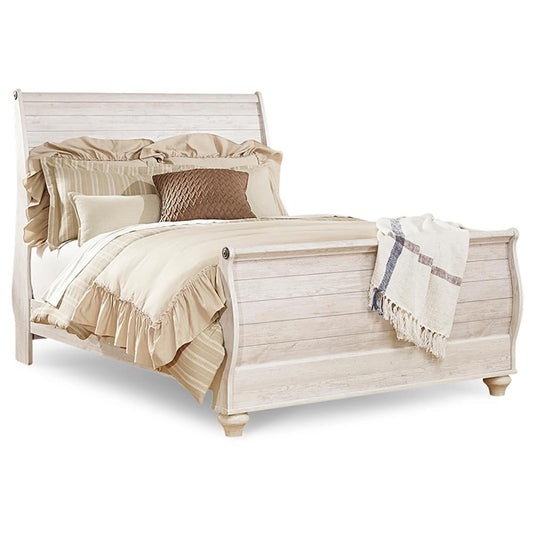 Signature Design by Ashley - Willowton Queen Sleigh Bed in Whitewash veiw 1