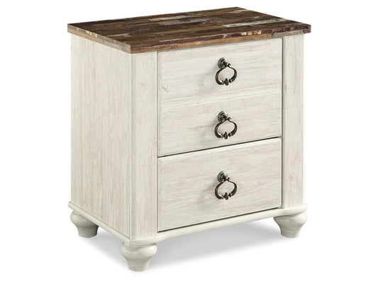 Signature Design by Ashley - Willowton Two Drawer Night Stand in Whitewash - B267-92 veiw 1