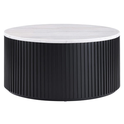 Steve Silver - 36" Round White Marble Top Coffee Table with Casters, Black Finish - COL100KWMC view 1